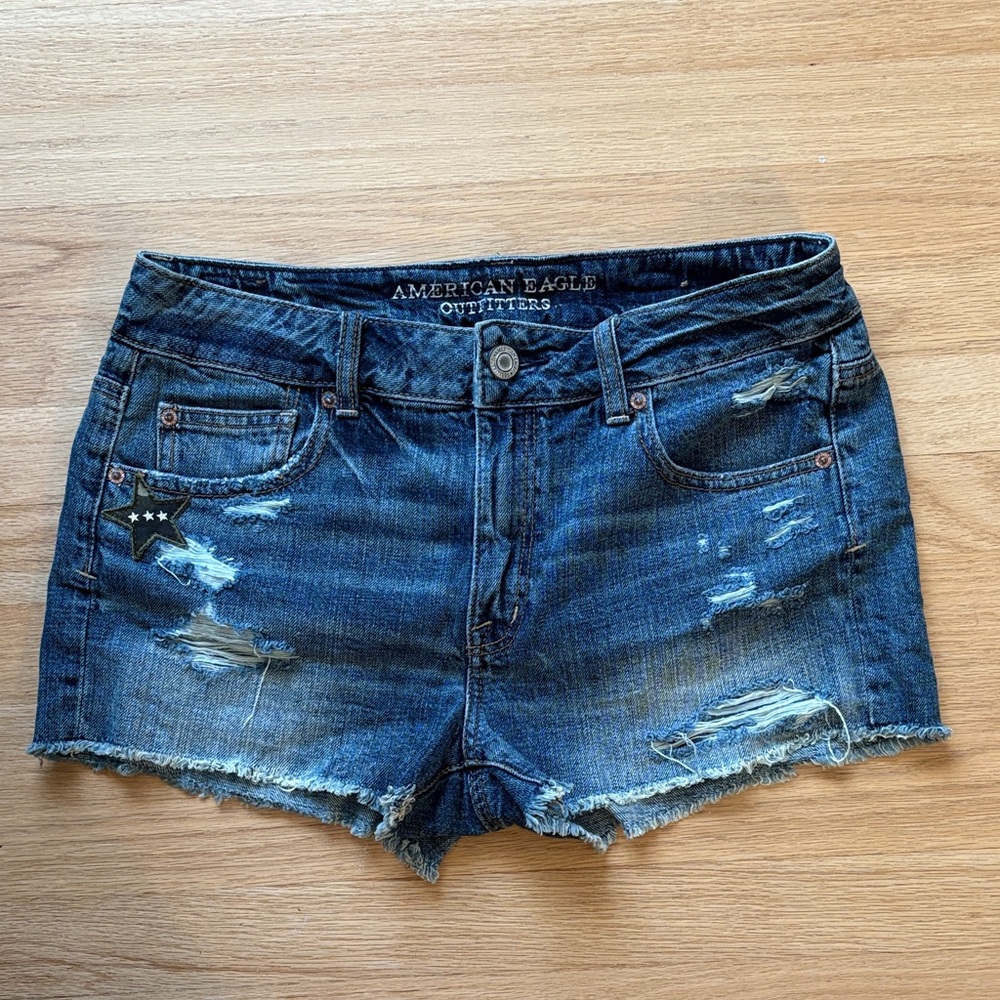American Eagle Outfitters Blue Distressed Jean Shorts